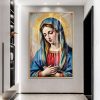 Mother Mary Portrait Golden Halo Wall Art