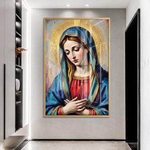 Mother Mary Portrait Golden Halo Wall Art