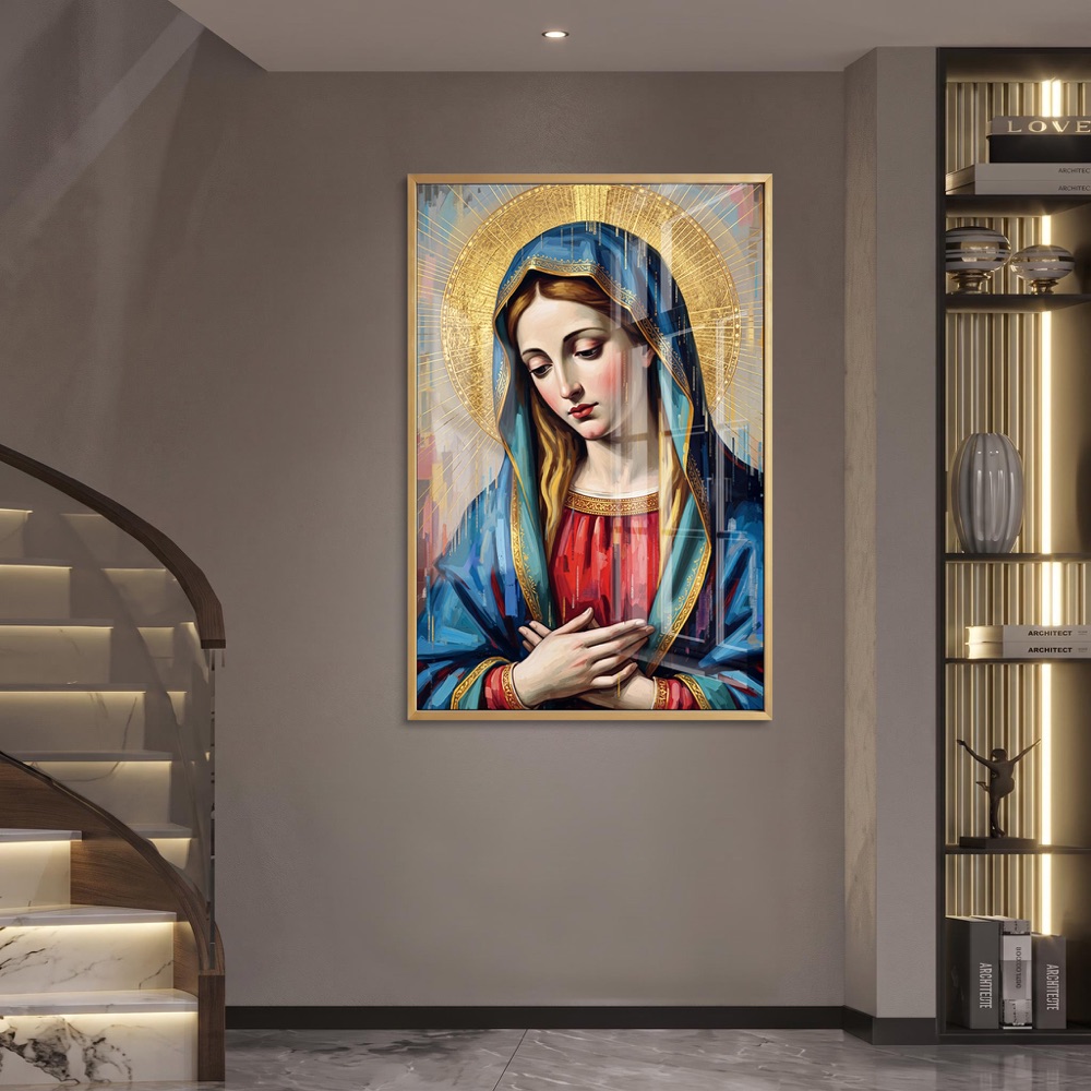 Mother Mary Portrait Golden Halo Wall Art - Image 2