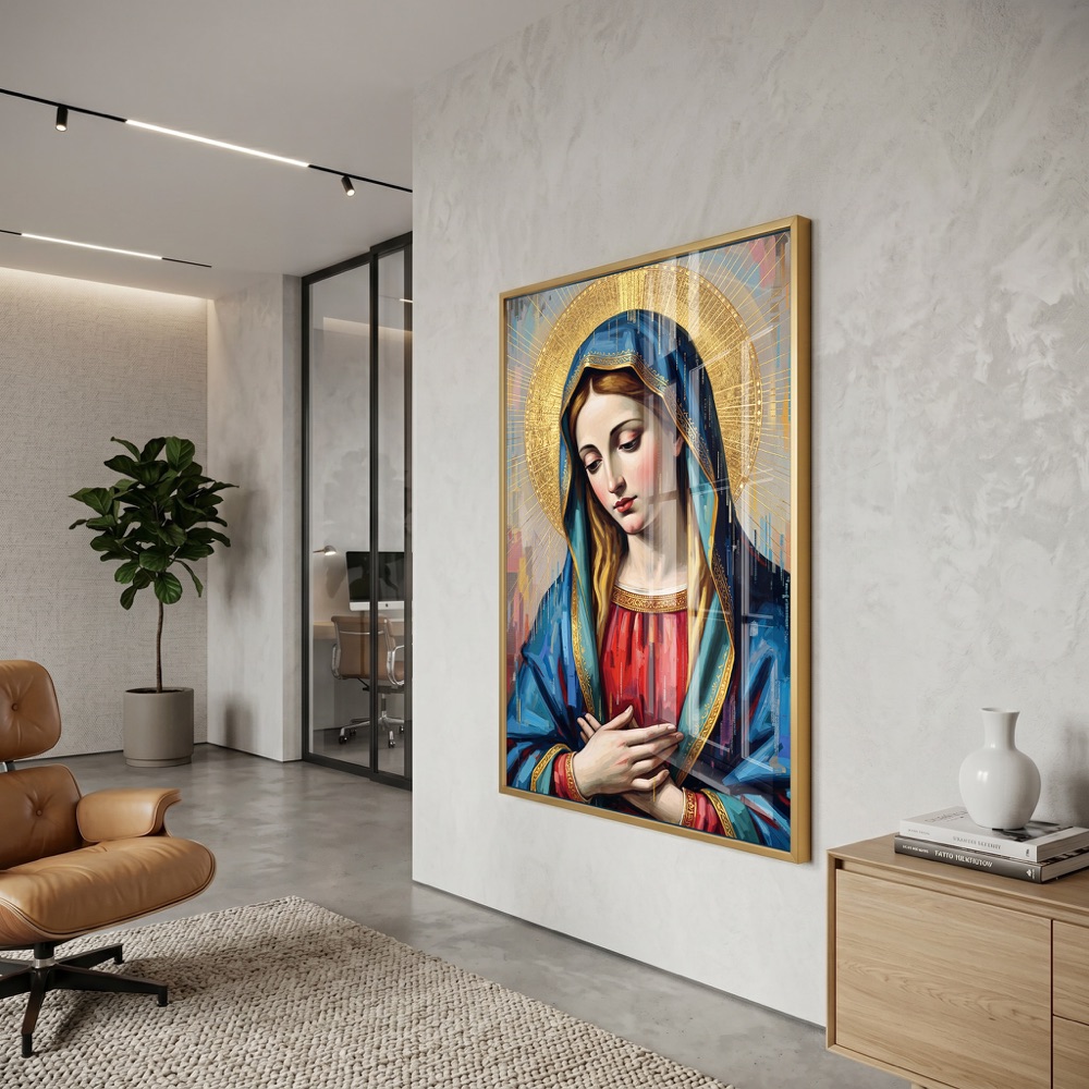 Mother Mary Portrait Golden Halo Wall Art - Image 3