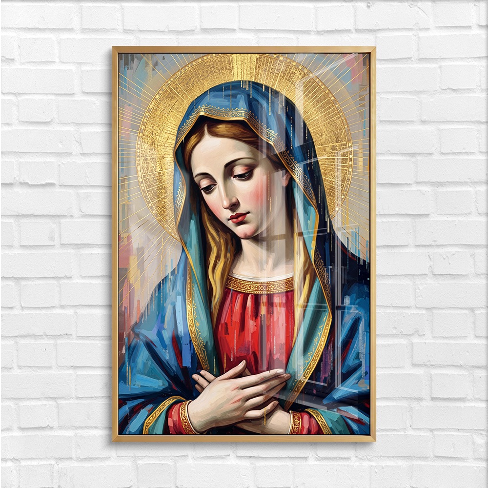 Mother Mary Portrait Golden Halo Wall Art - Image 4
