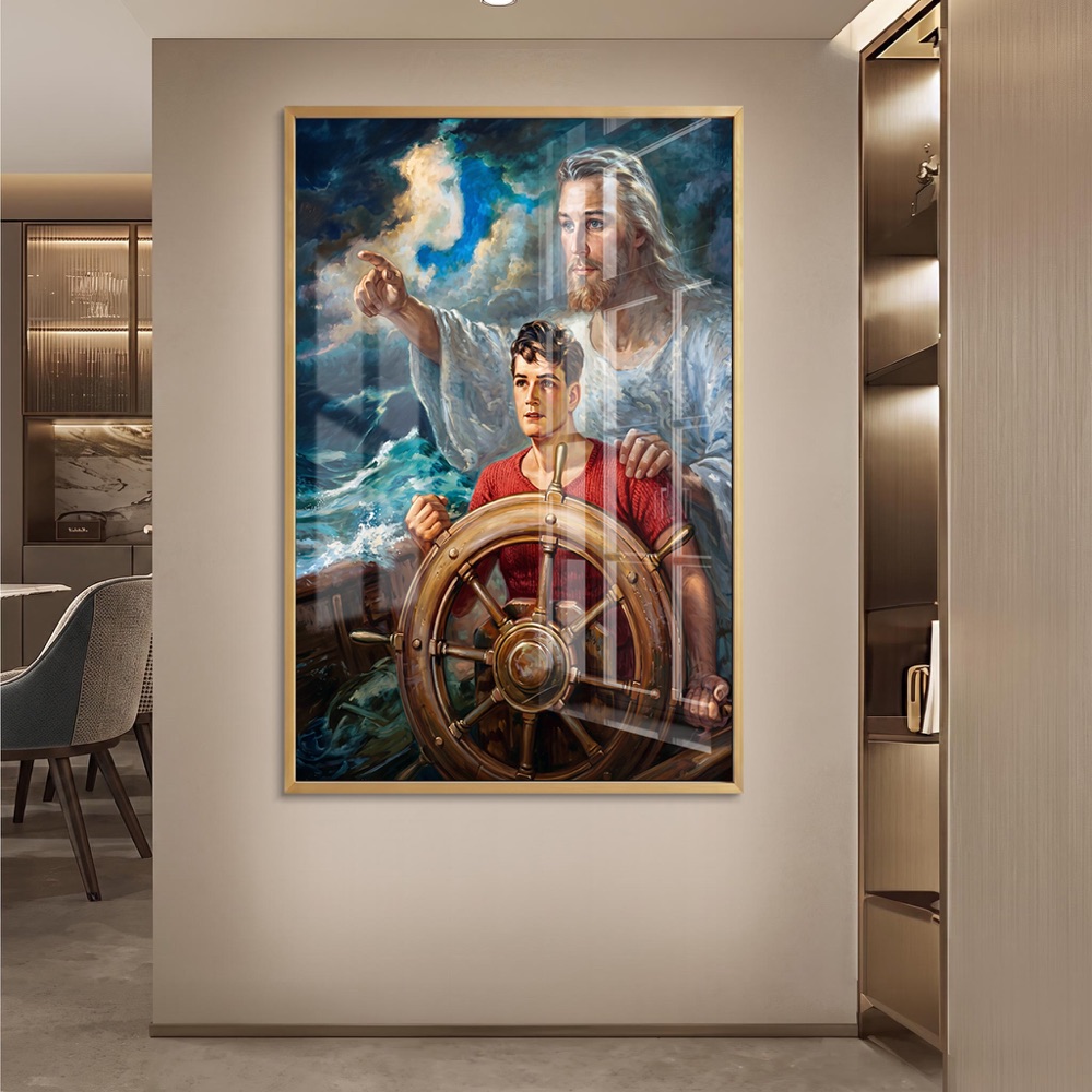 Jesus Nautical Ship Helm Wall Painting