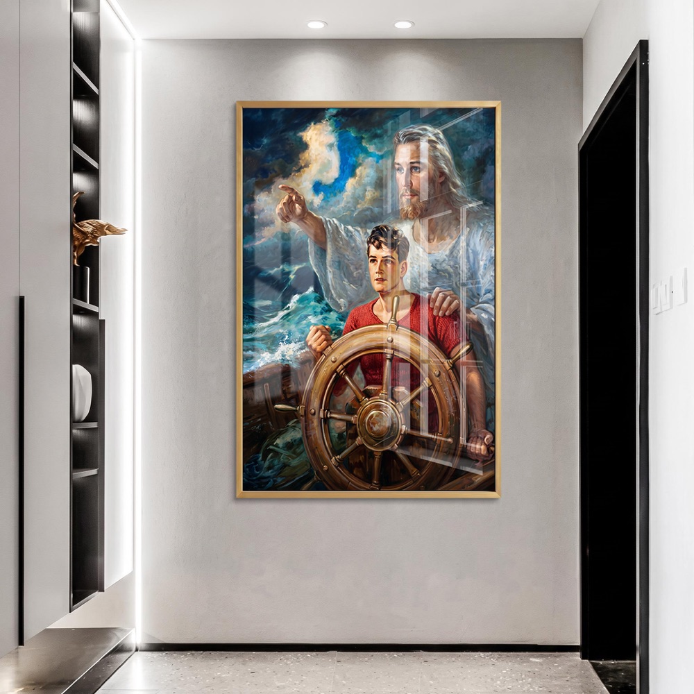 Jesus Nautical Ship Helm Wall Painting - Image 2