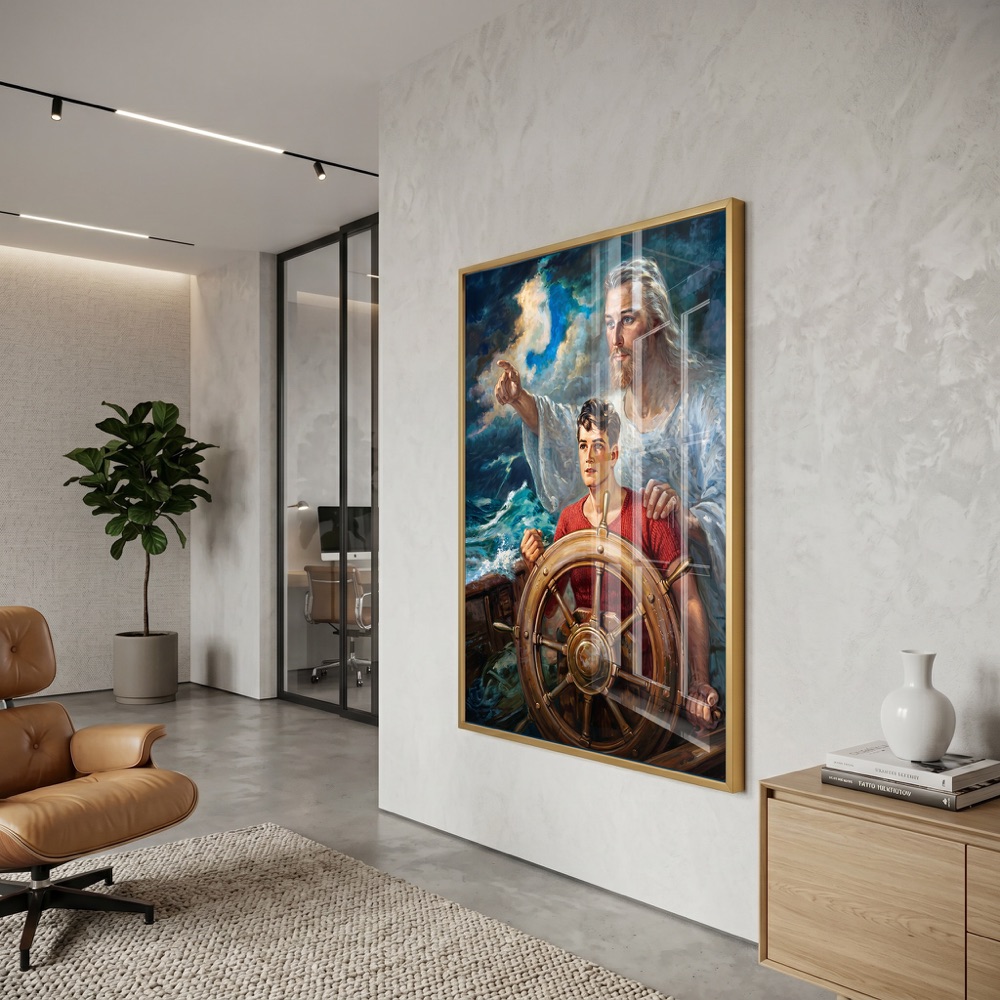 Jesus Nautical Ship Helm Wall Painting - Image 3