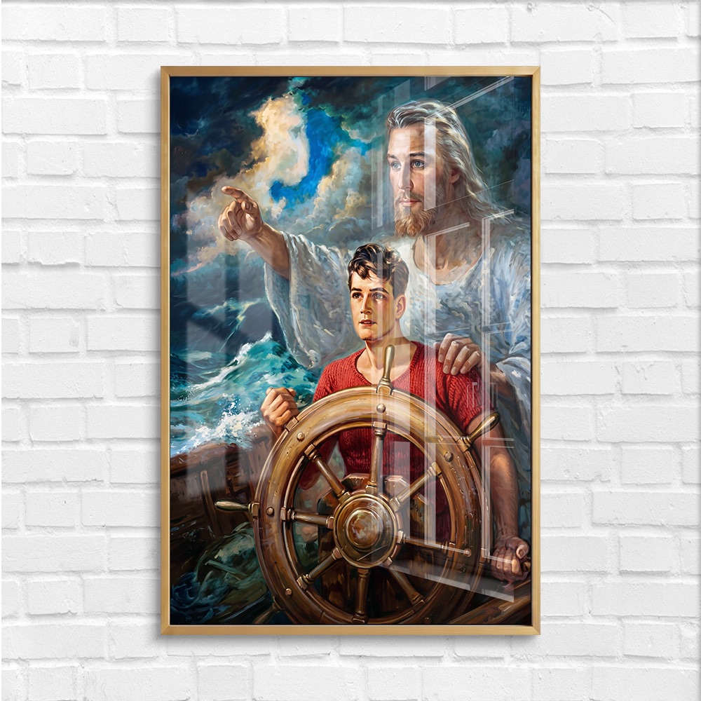 Jesus Nautical Ship Helm Wall Painting - Image 4