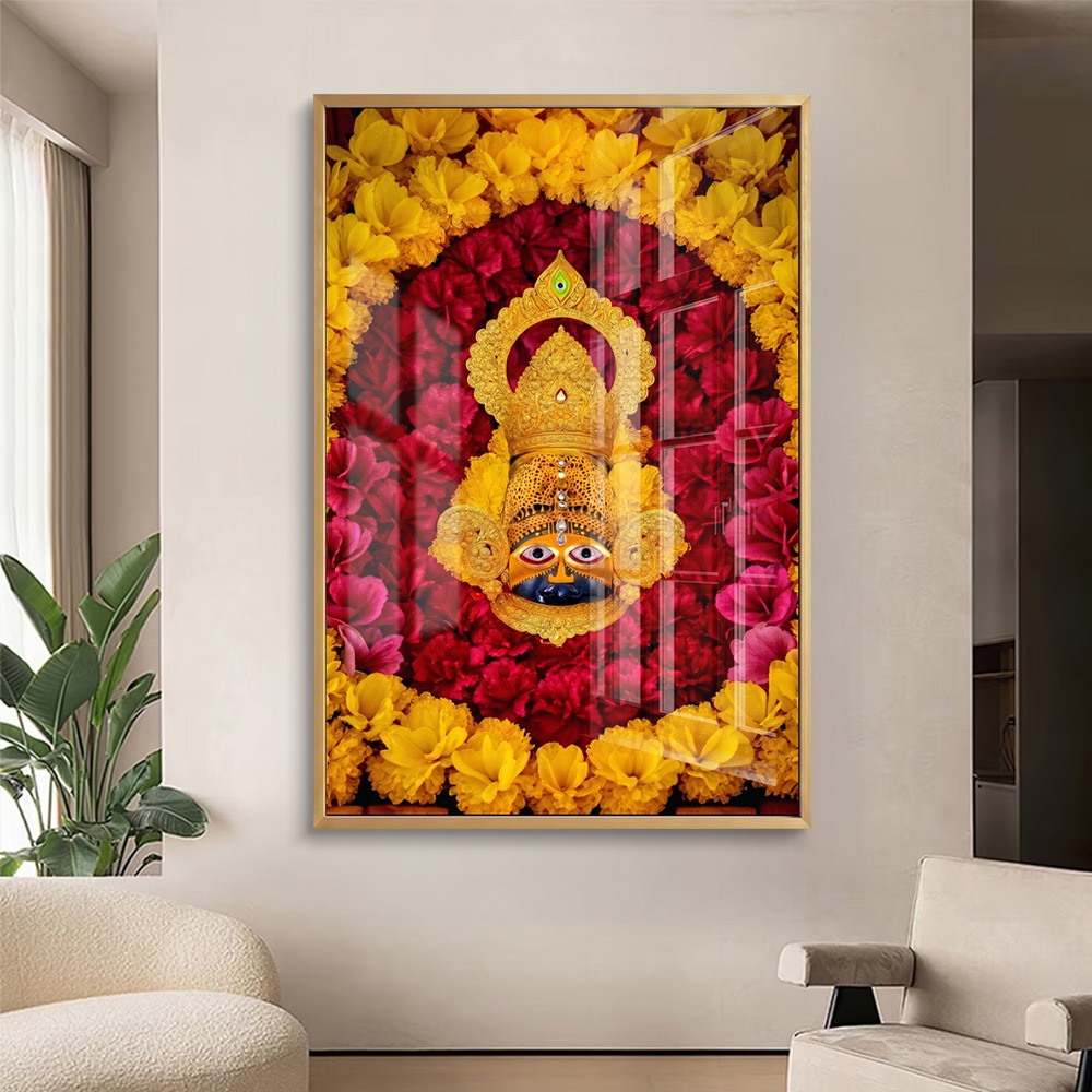 Khatu Shyam Ji Red Yellow Floral Painting - Image 2