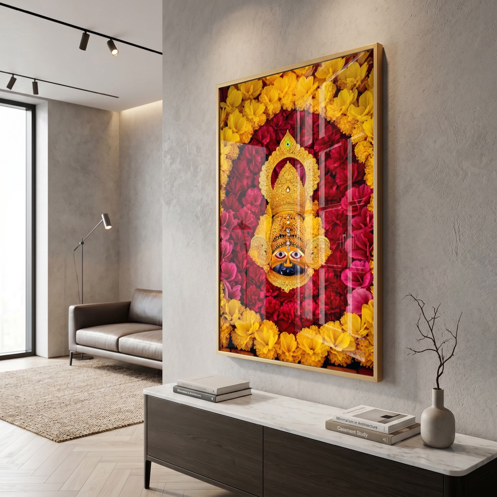 Khatu Shyam Ji Red Yellow Floral Painting - Image 3