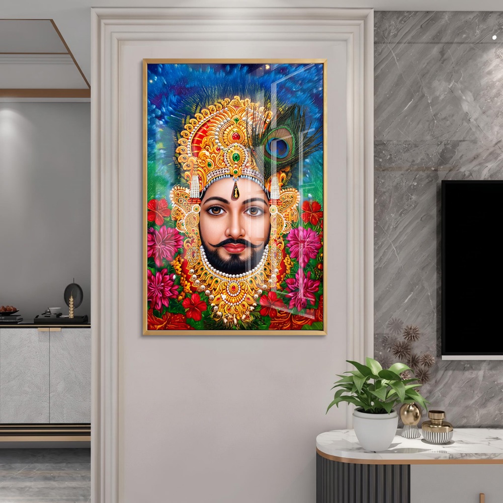 Divine Peacock Feather Shyam Baba Glass Frame - Image 2
