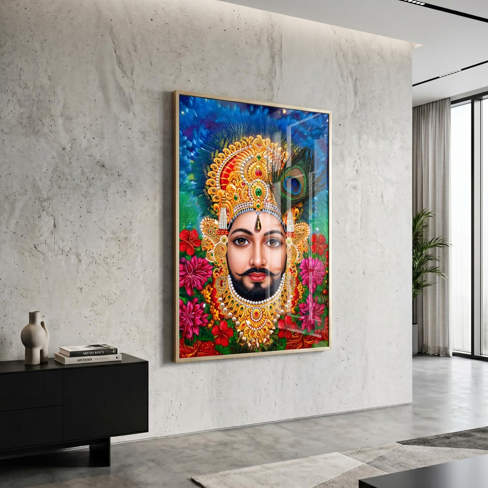 Divine Peacock Feather Shyam Baba Glass Frame - Image 3