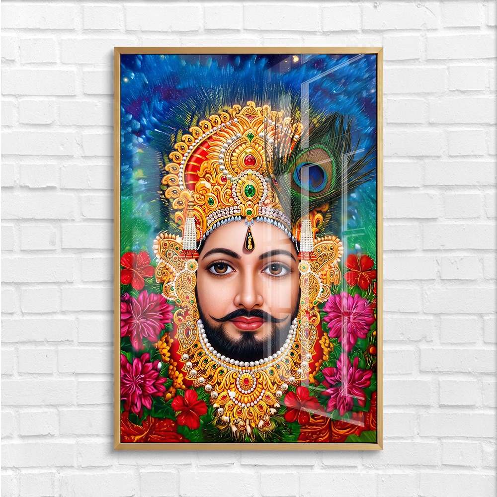Divine Peacock Feather Shyam Baba Glass Frame - Image 4