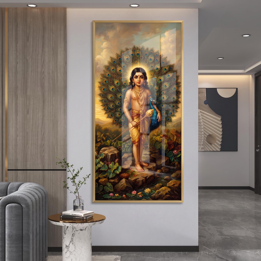 Divine Lord Murugan With Peacock Painting - Image 2