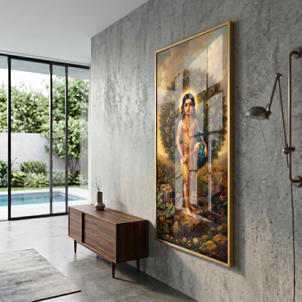 Divine Lord Murugan With Peacock Painting - Image 3