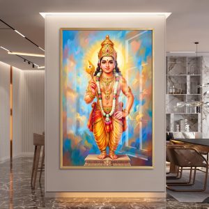 Vibrant Lord Murugan With Vel Glass Art