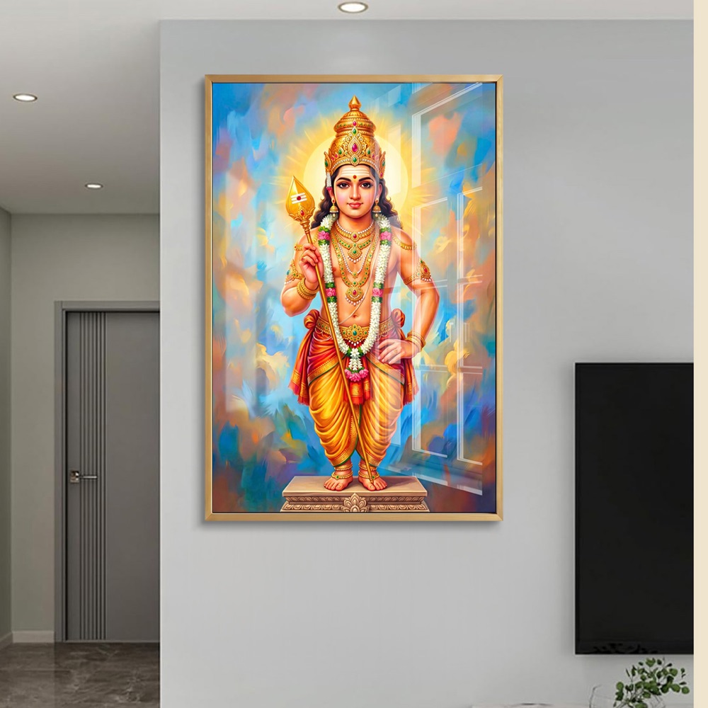 Vibrant Lord Murugan With Vel Glass Art - Image 2