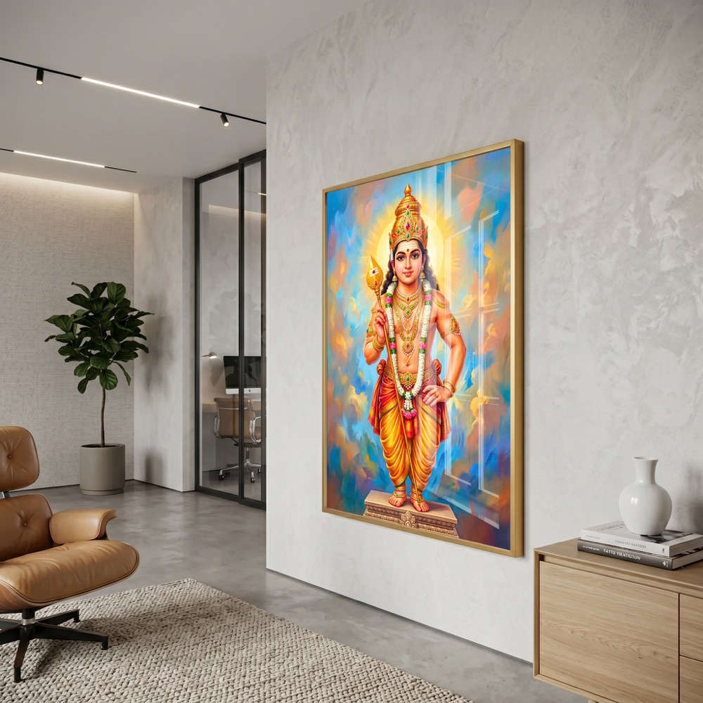 Vibrant Lord Murugan With Vel Glass Art - Image 3
