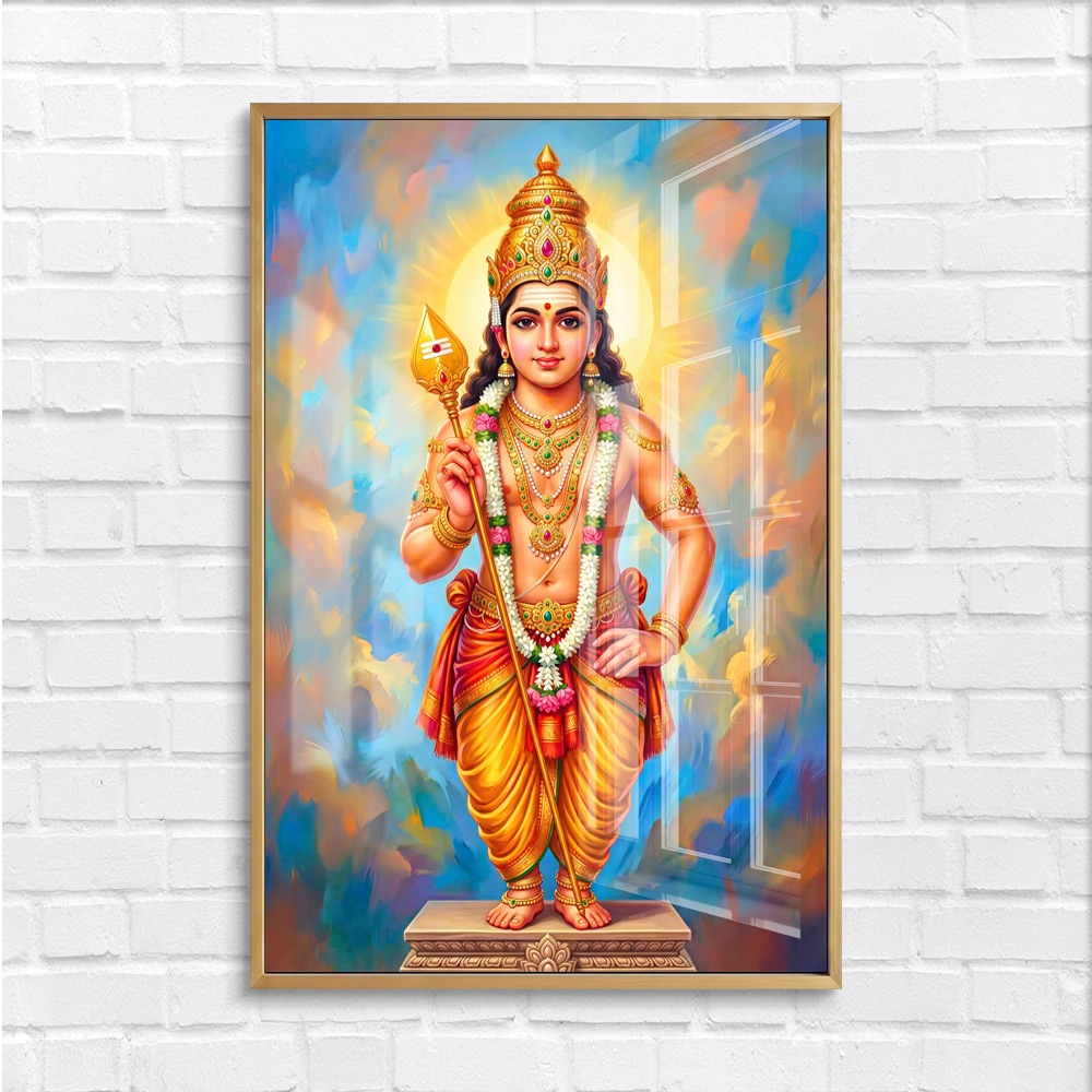 Vibrant Lord Murugan With Vel Glass Art - Image 4