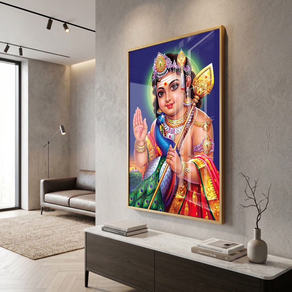 Bal Murugan Blessing With Peacock Painting - Image 3