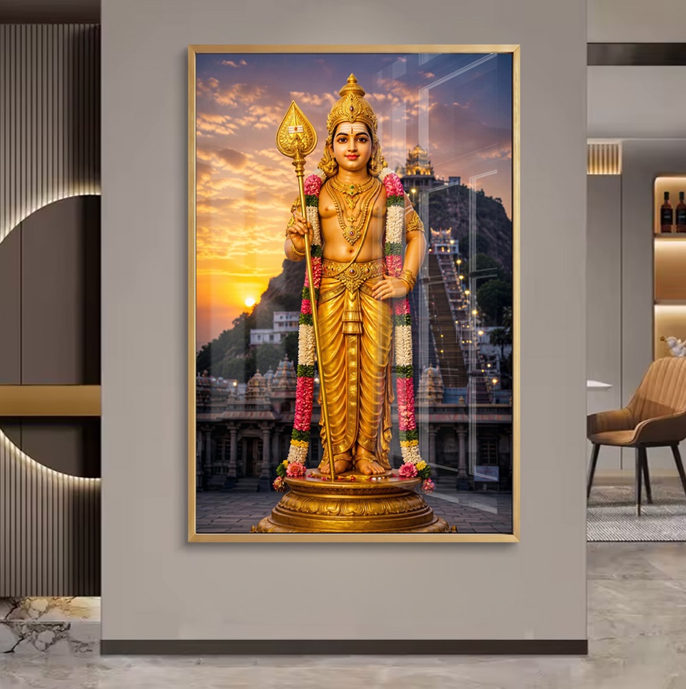 Lord Murugan Palani Temple Glass Painting - Image 2