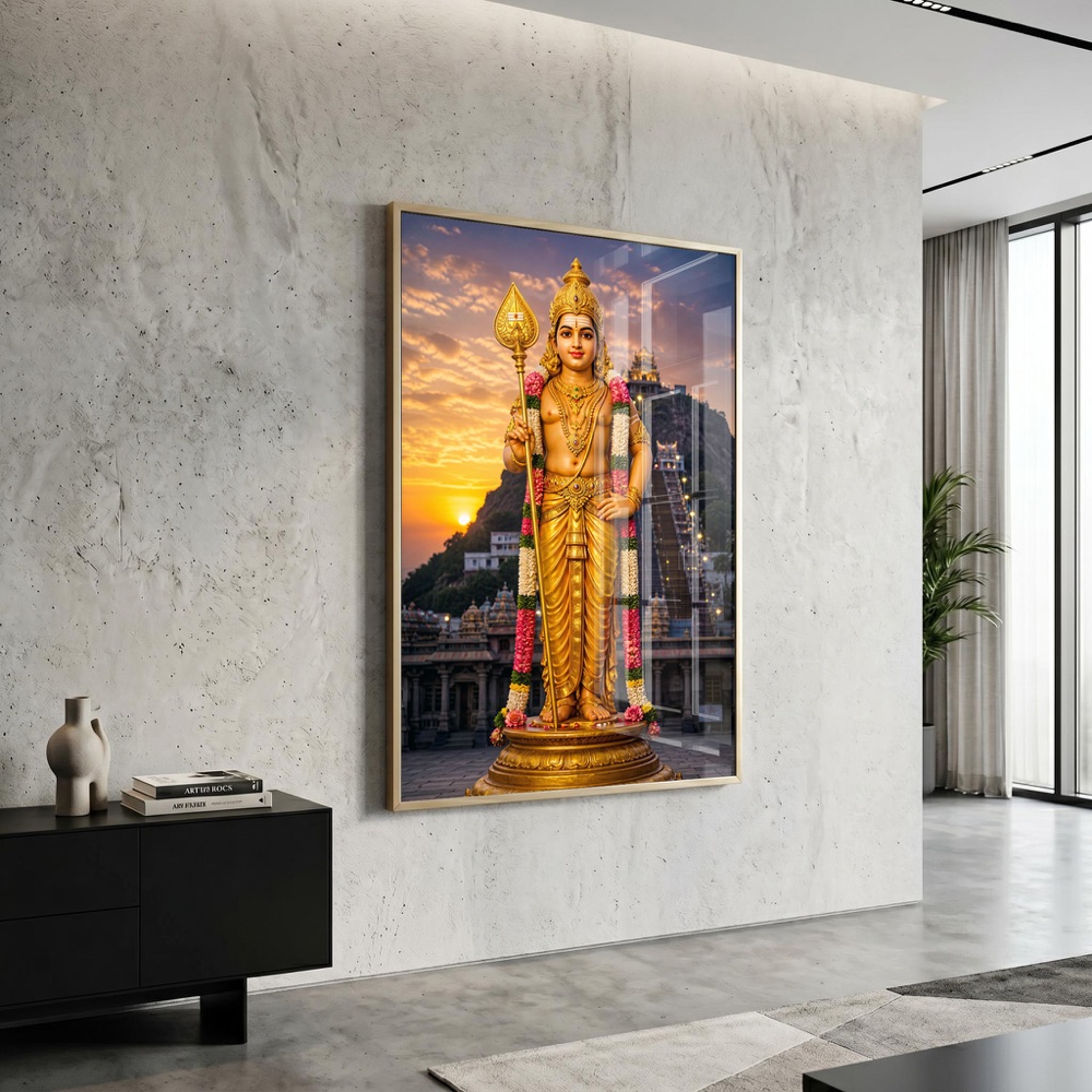 Lord Murugan Palani Temple Glass Painting - Image 3