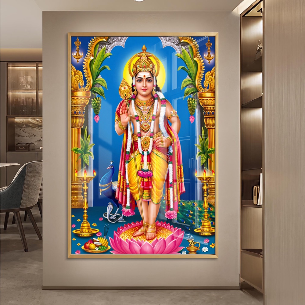 Lord Murugan In Temple Arch With Vel