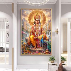 Seated Lord Murugan With Temple Landscape Painting