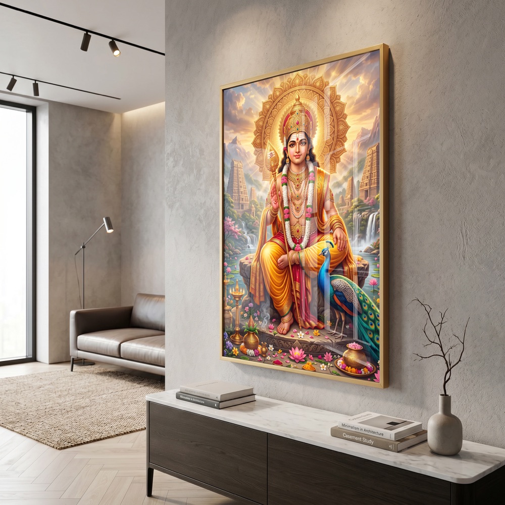 Seated Lord Murugan With Temple Landscape Painting - Image 3