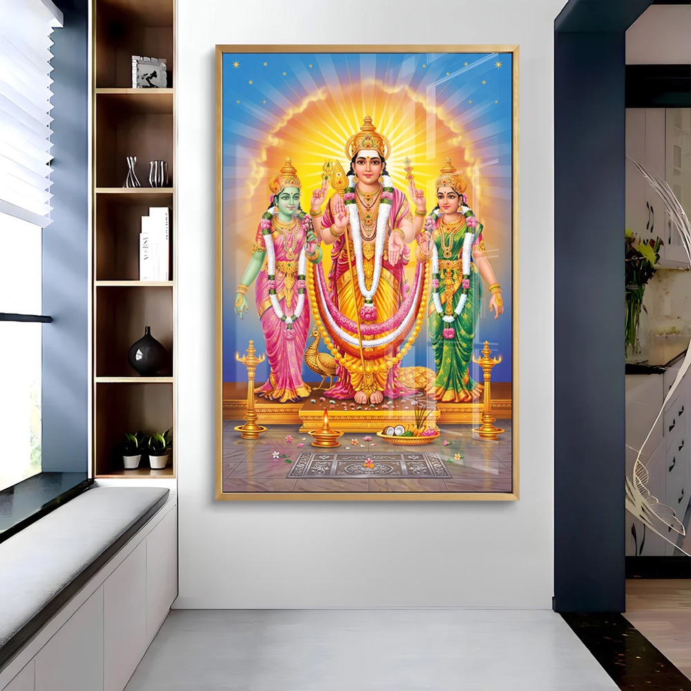 Lord Murugan With Valli And Deivanai Painting