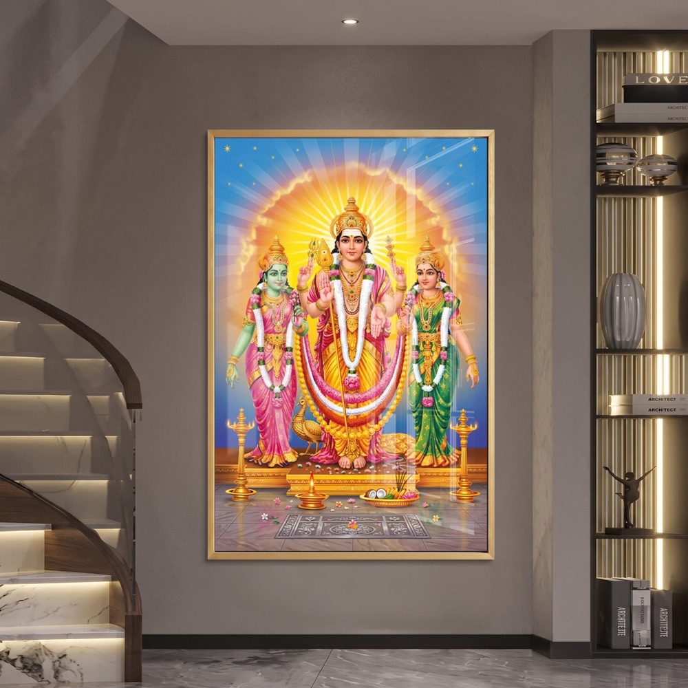 Lord Murugan With Valli And Deivanai Painting - Image 2