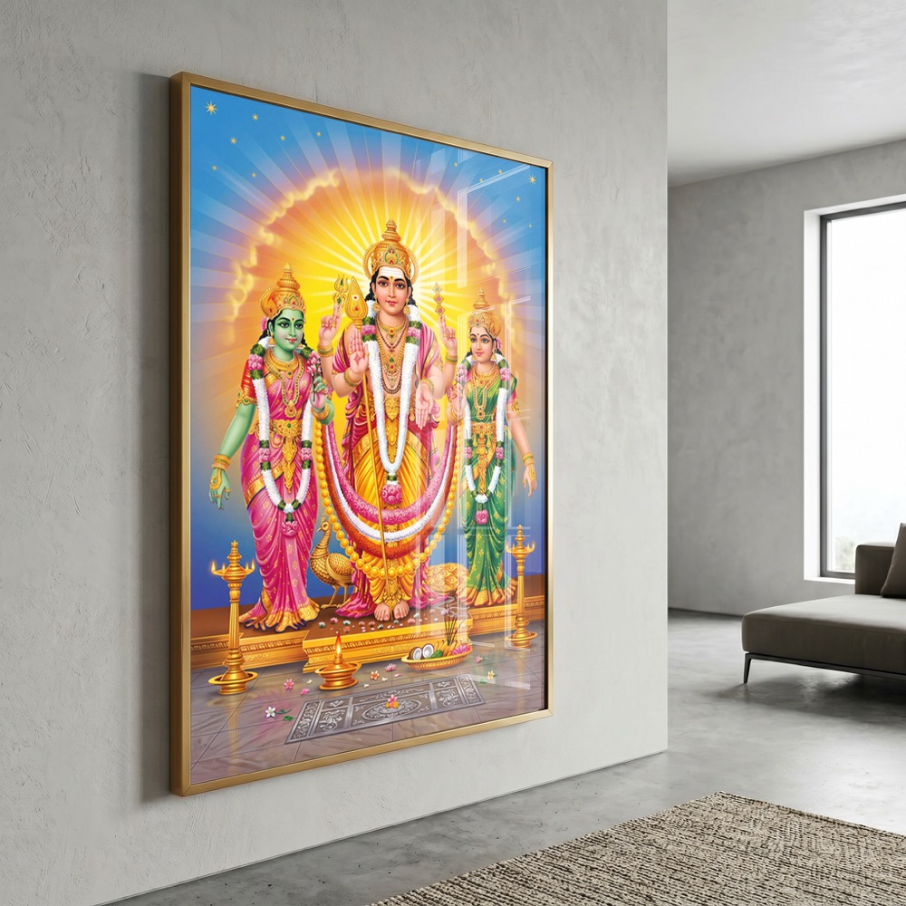Lord Murugan With Valli And Deivanai Painting - Image 3
