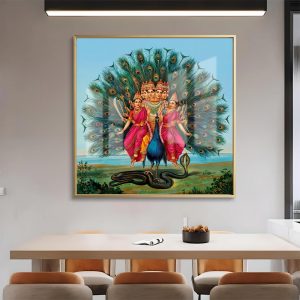 Six Faced Lord Arumugam On Peacock Painting