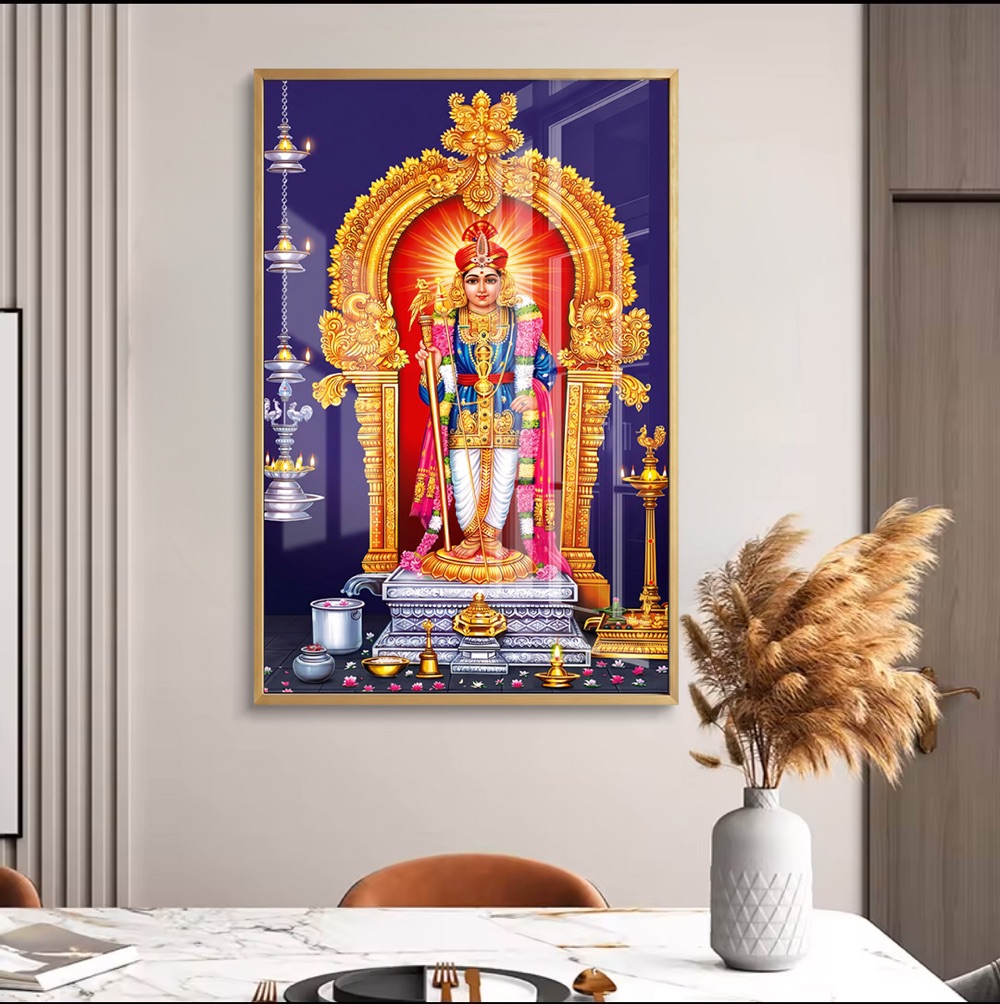 Lord Murugan In Golden Shrine Glass Painting - Image 2