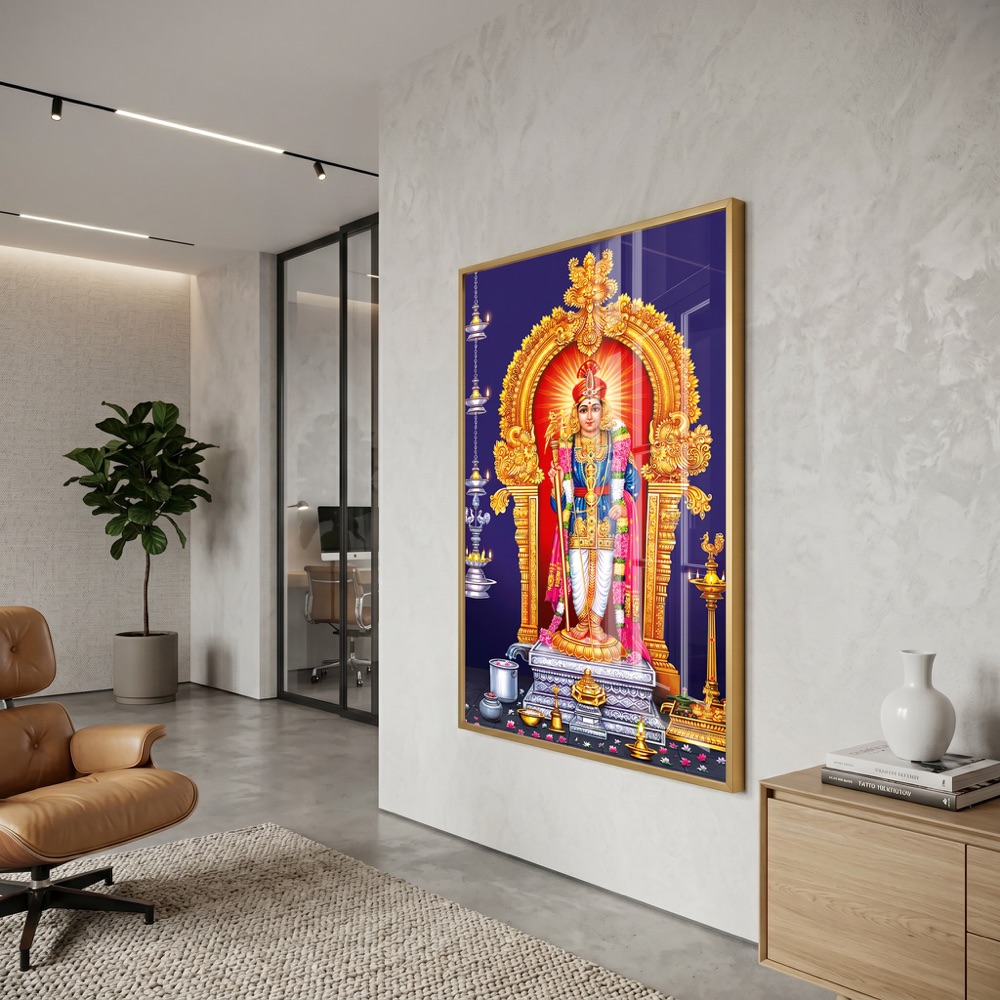 Lord Murugan In Golden Shrine Glass Painting - Image 3
