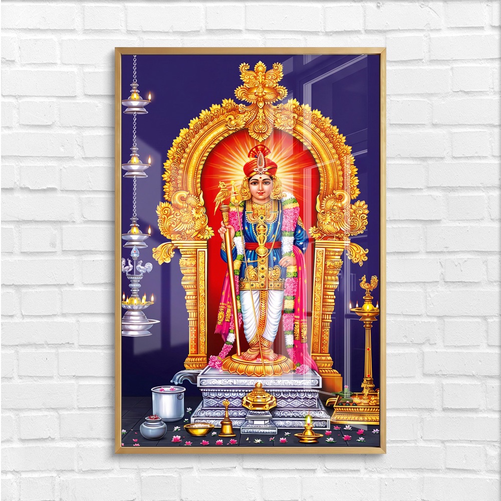 Lord Murugan In Golden Shrine Glass Painting - Image 4
