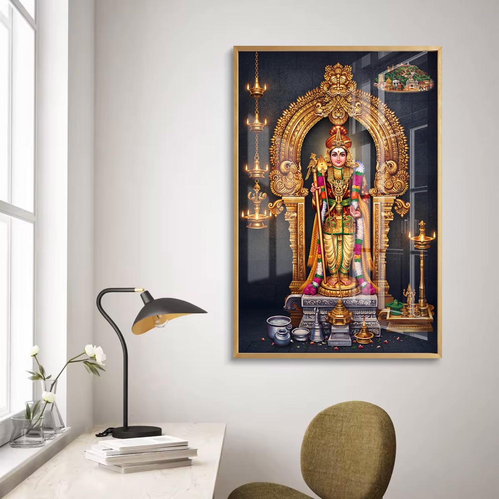Palani Lord Murugan In Golden Shrine Painting - Image 2