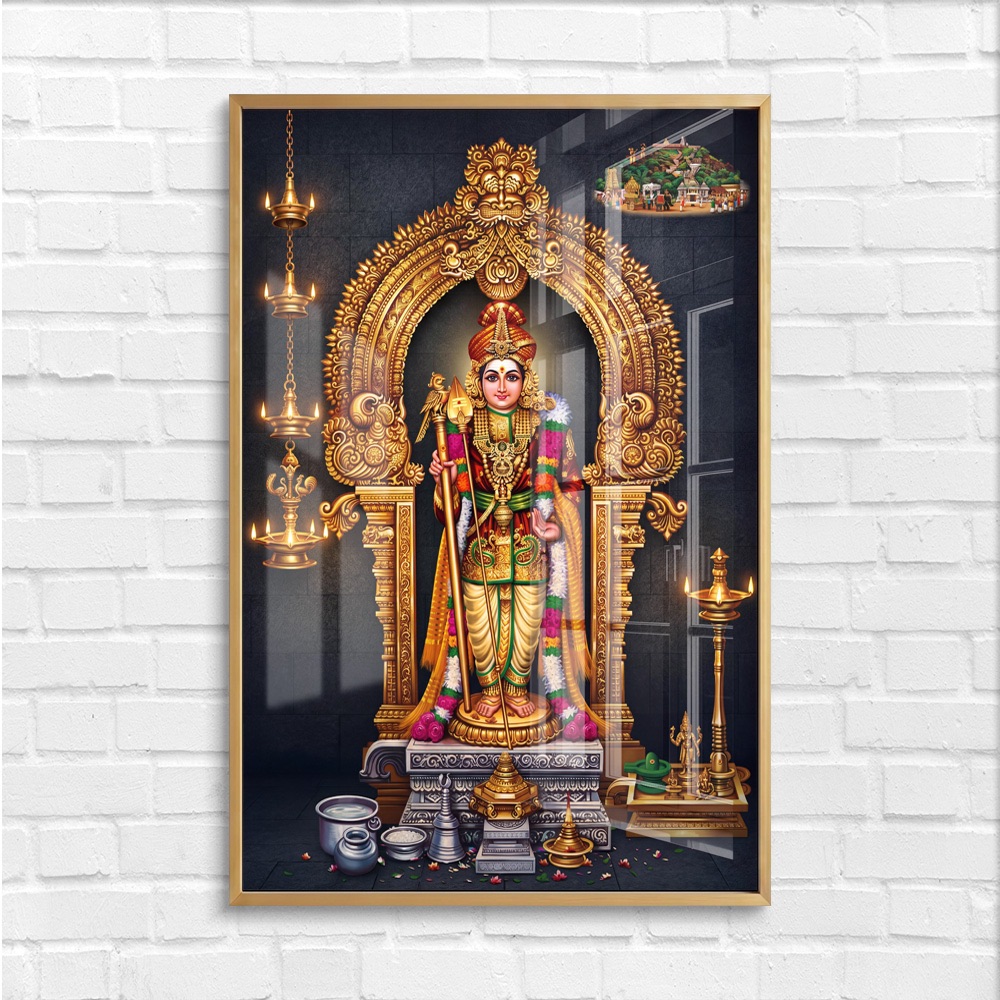 Palani Lord Murugan In Golden Shrine Painting - Image 4
