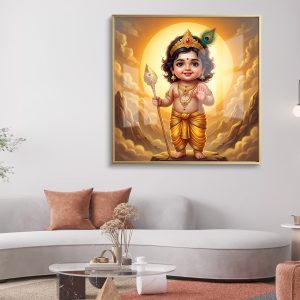 Cute Baby Murugan With Vel Sunset Painting
