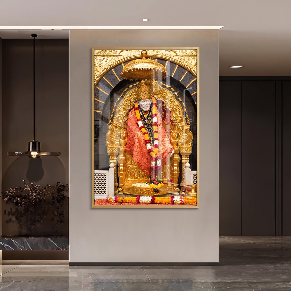 Shirdi Sai Baba Golden Throne Painting - Image 2