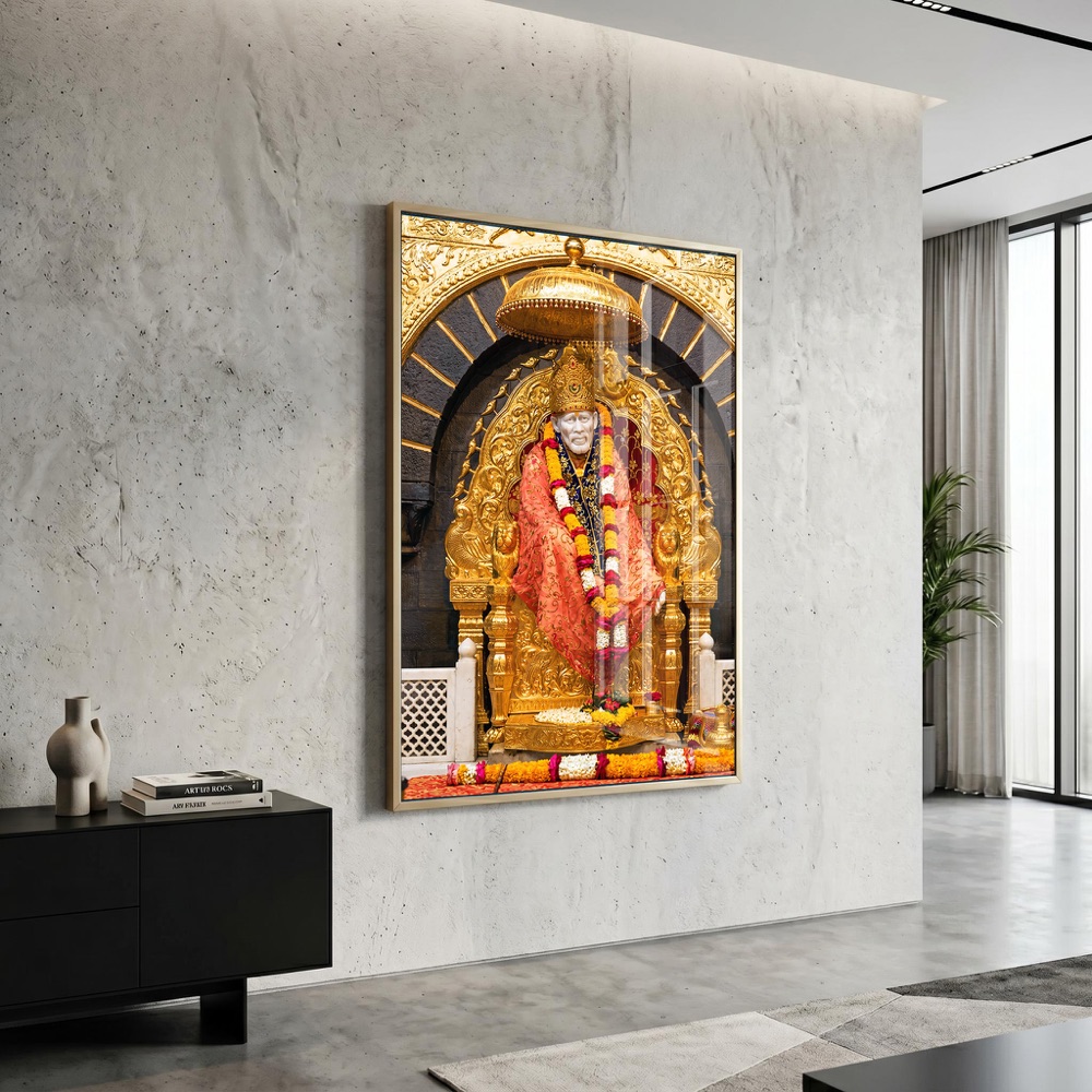 Shirdi Sai Baba Golden Throne Painting - Image 3