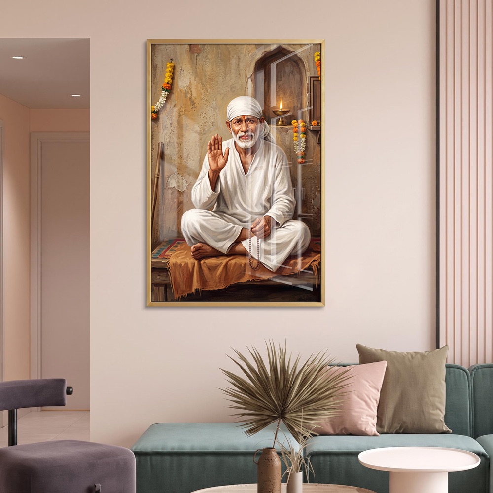 Meditative Sai Baba White Robe Painting - Image 2