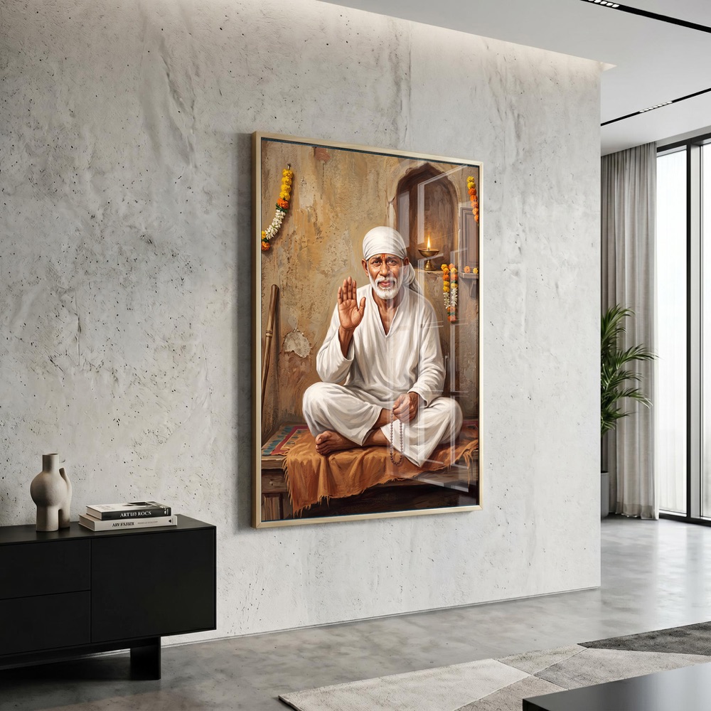 Meditative Sai Baba White Robe Painting - Image 3