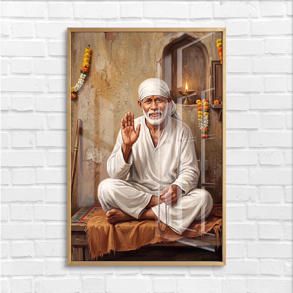 Meditative Sai Baba White Robe Painting - Image 4