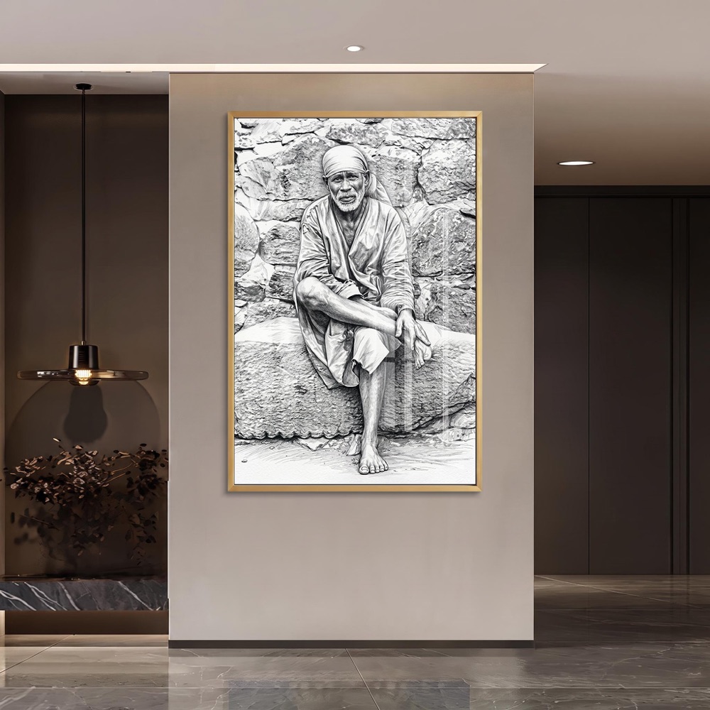 Black and White Sai Baba Glass Art - Image 2