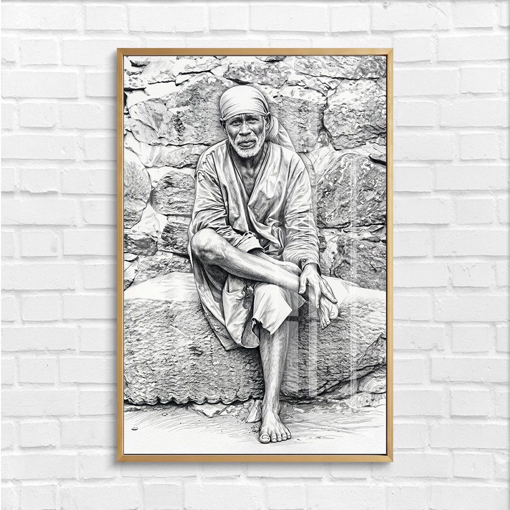 Black and White Sai Baba Glass Art - Image 4