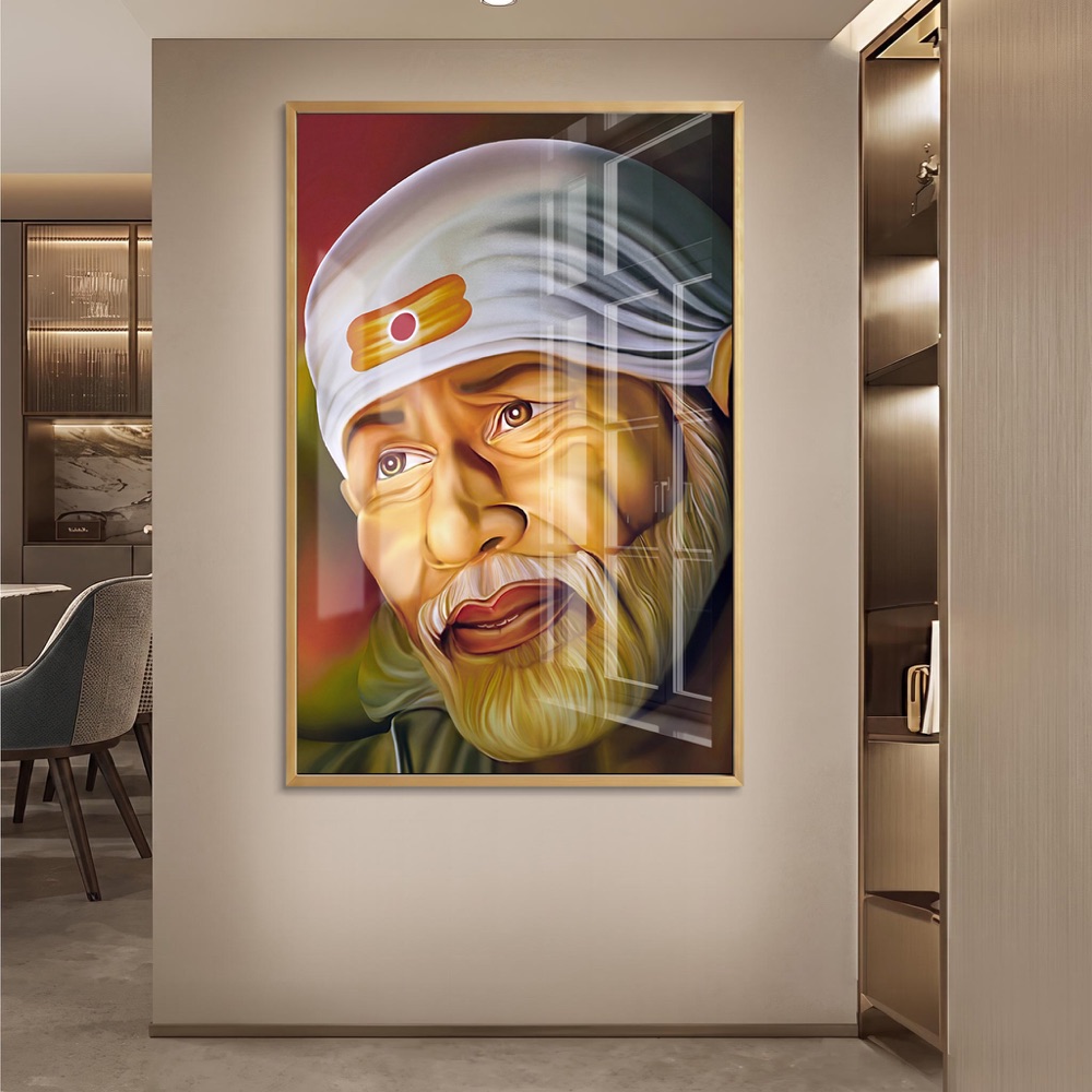 Serene Sai Baba Close Up Portrait Painting
