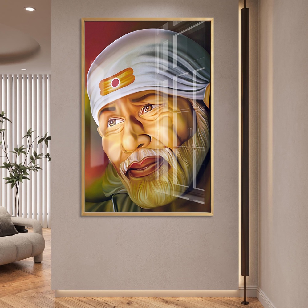 Serene Sai Baba Close Up Portrait Painting - Image 2