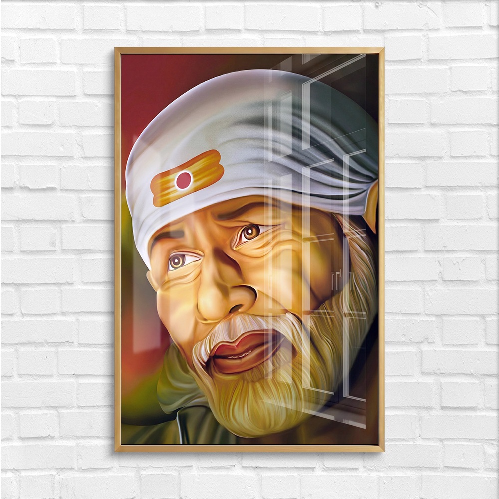 Serene Sai Baba Close Up Portrait Painting - Image 4