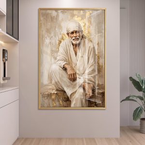 Textured Gold Sai Baba Glass Painting
