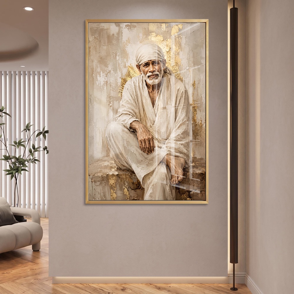 Textured Gold Sai Baba Glass Painting - Image 2