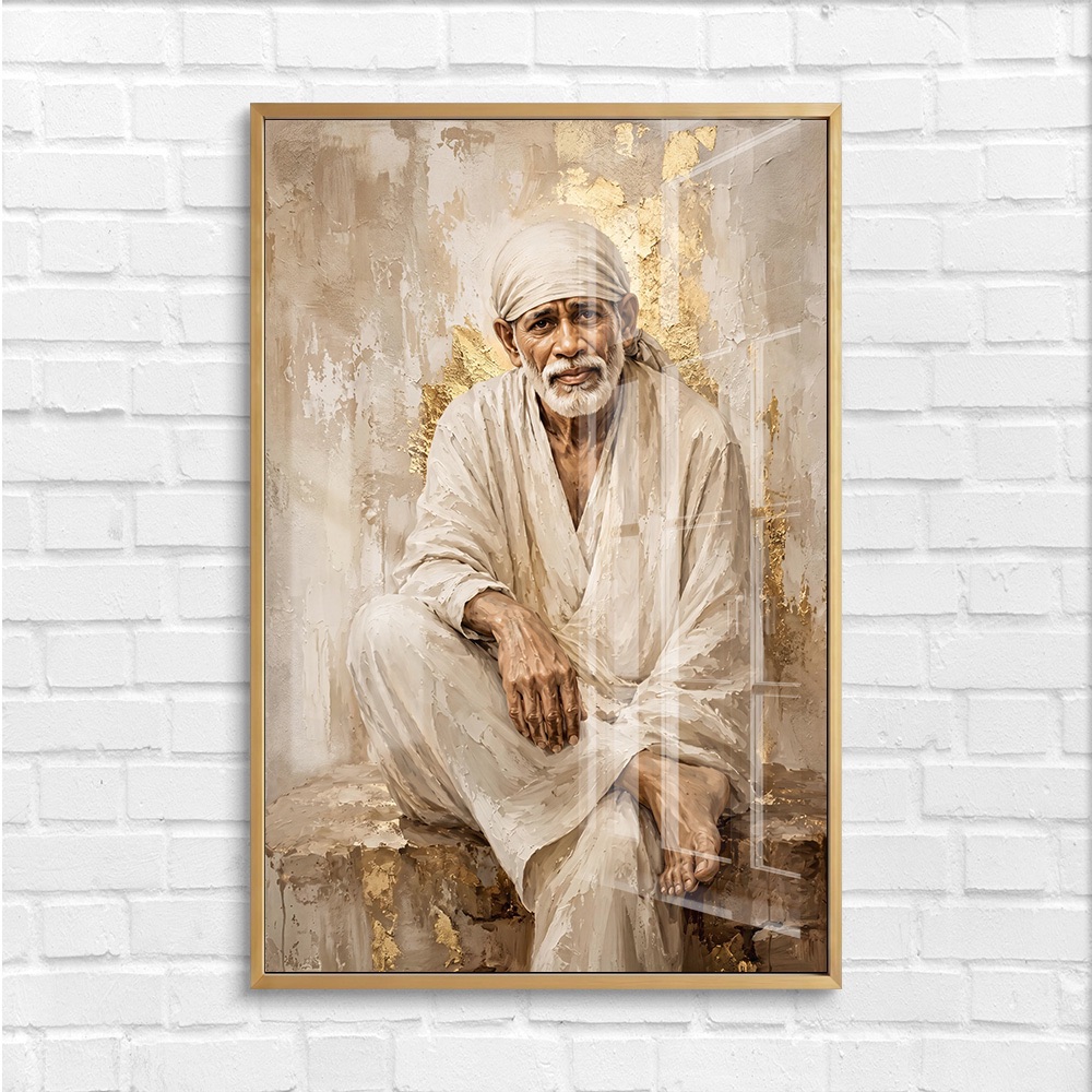 Textured Gold Sai Baba Glass Painting - Image 4