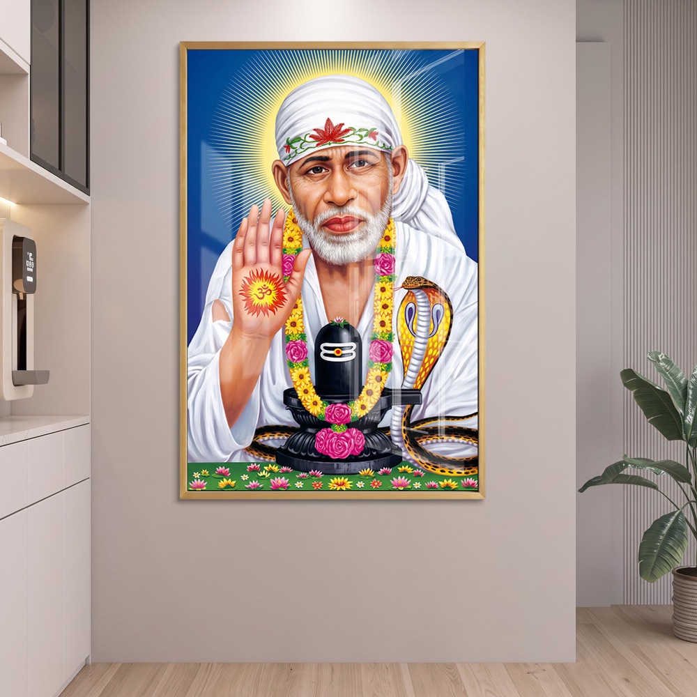 Sai Baba with Shivling Blessing Painting - Image 2